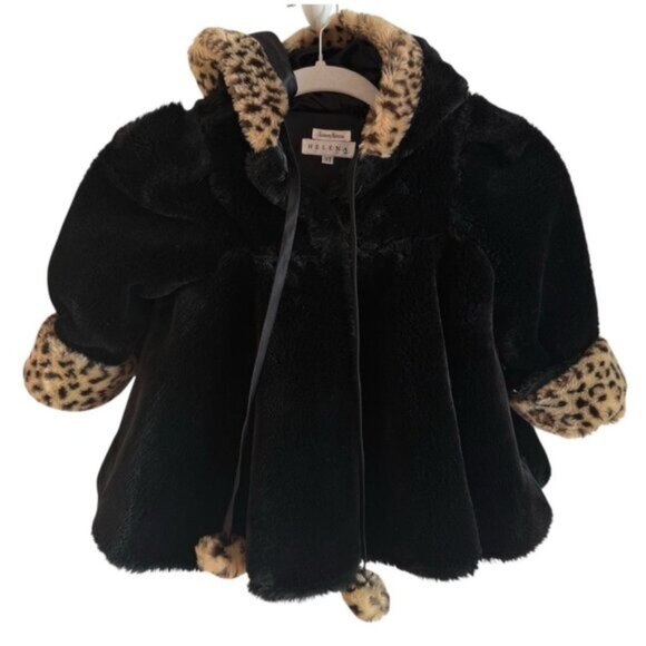 Vintage Helena Neiman Marcus Black Faux Fur Lined Hooded Toddler Coat Size 3T - Picture 1 of 13